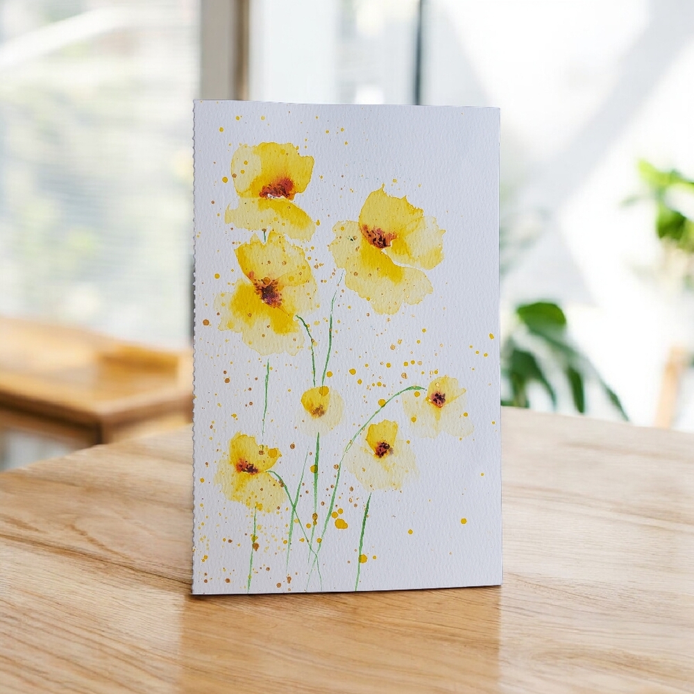 Yellow Floral Watercolor 5.4 X 8.5in